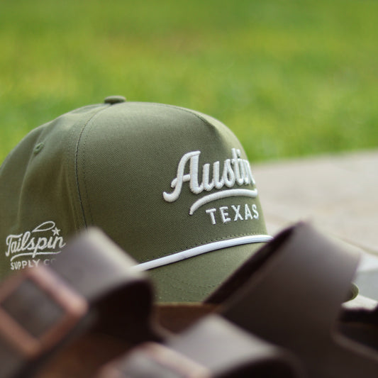 Green Austin Texas Script Rope Hat
