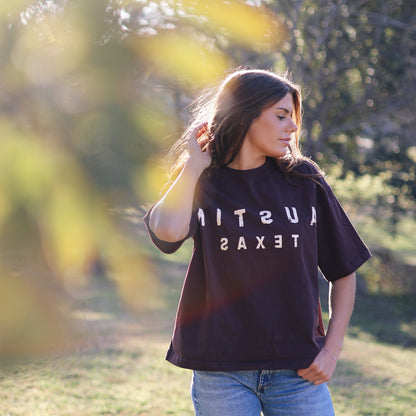 Ume Purple Austin Texas Reverse Cropped T-Shirt