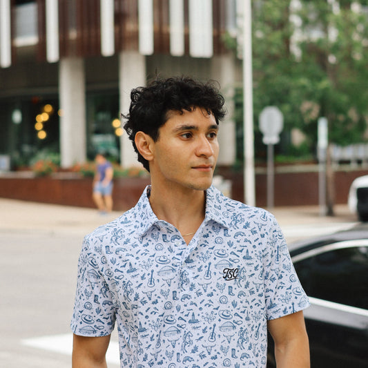 Austin Texas Performance Polo (Blue/White)