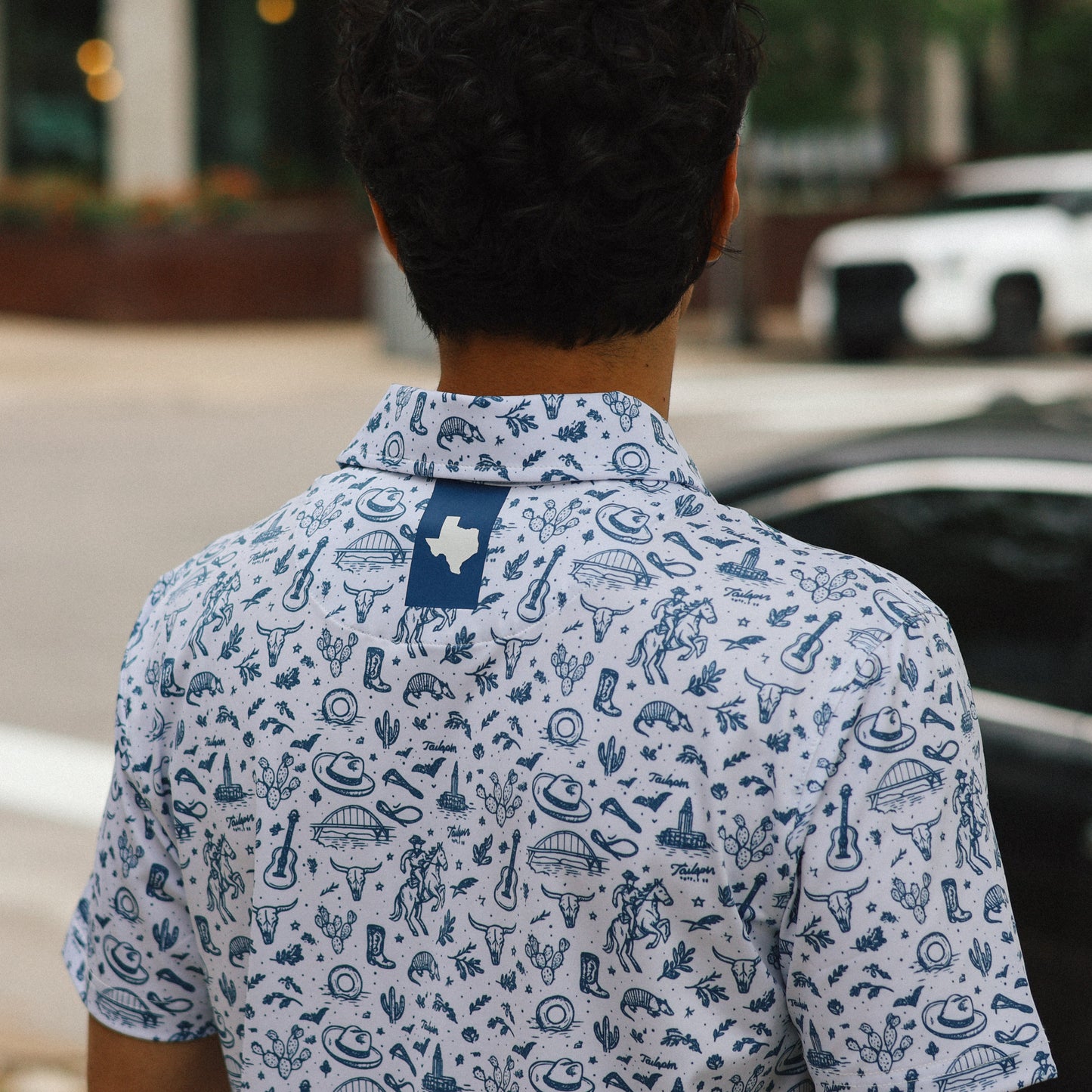 Austin Texas Performance Polo (Blue/White)