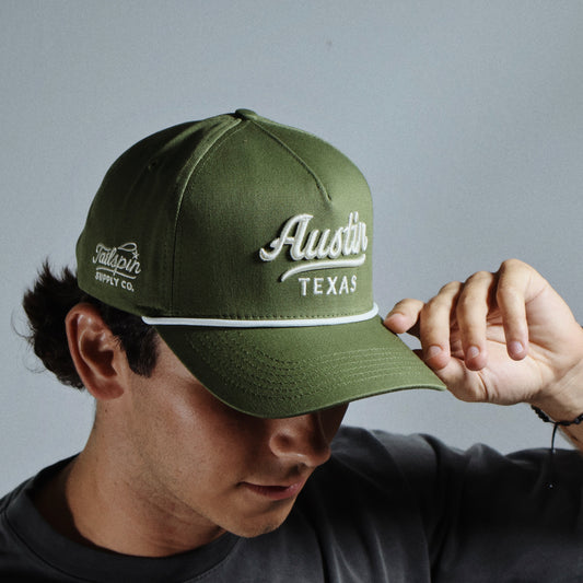 Green Austin Texas Script Rope Hat