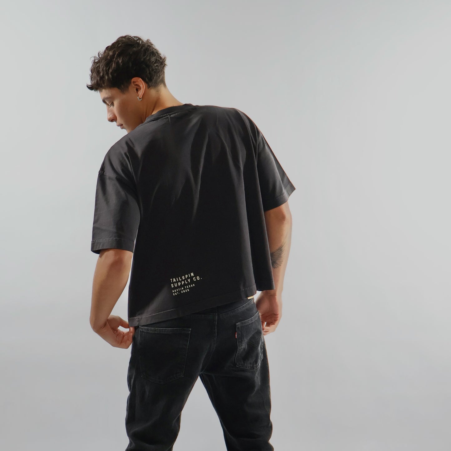 Black Austin Texas Reverse Cropped T-Shirt