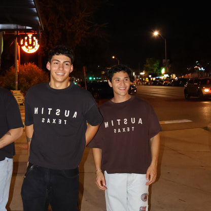 Black Austin Texas Reverse Cropped T-Shirt