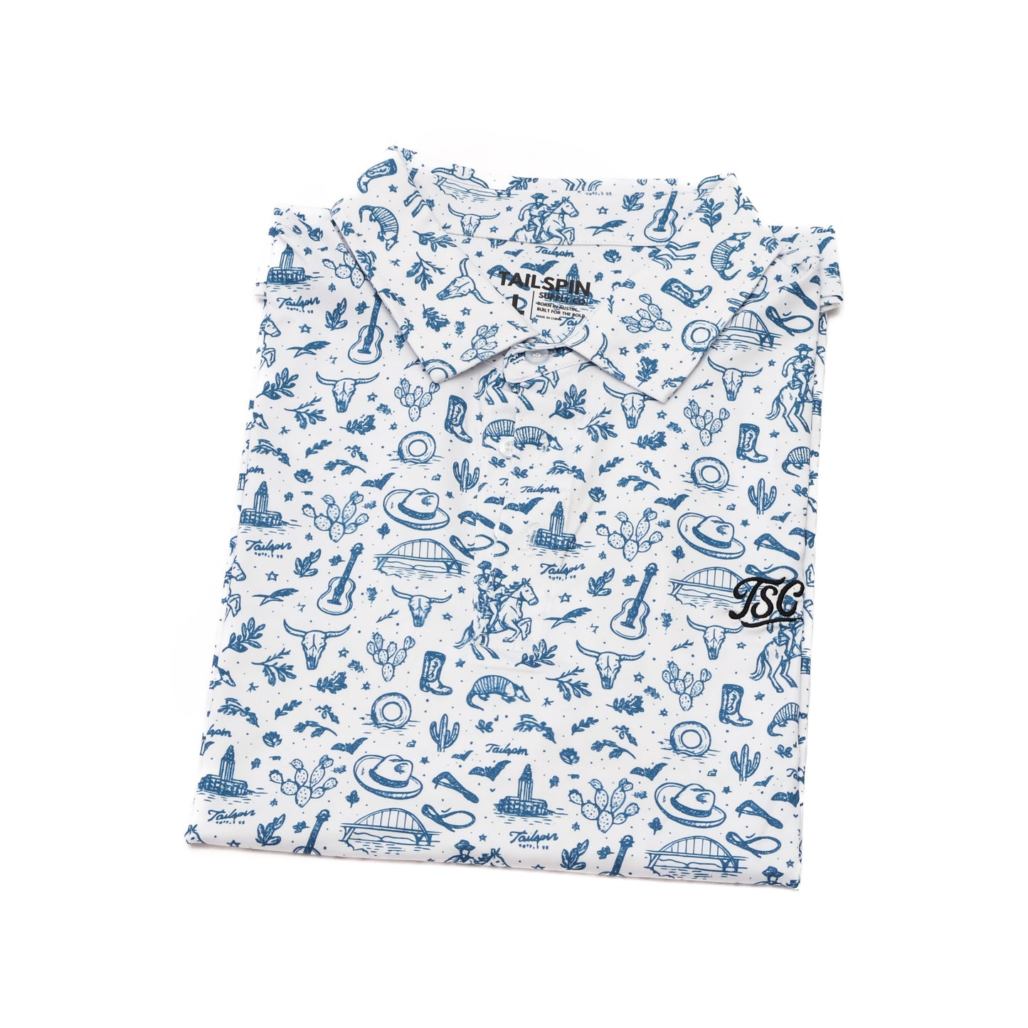 Austin Texas Performance Polo (Blue/White)